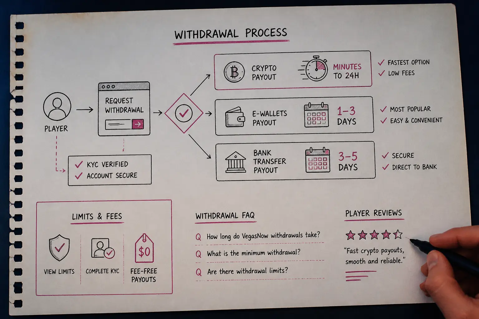 VegasNow Withdrawal Time visual guide for VegasNow Casino